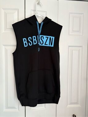 Men’s BSBL SZN Black Sleeveless Hoodie with Blue Logo